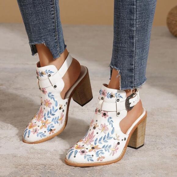Atbell Shoes - ATBELL Western ankle booties Embroidered Boho Buckle Women’s Size 9